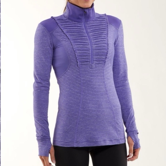 lululemon athletica Tops - Lululemon Run Your Heart Out Pullover Purple Stripe Half Zip Size 8